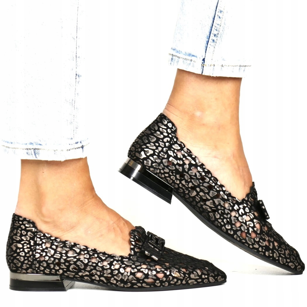 iButy Polobotky Baleríny Kožené Dámské Ažurové Černé Zlaté Elegantní Top