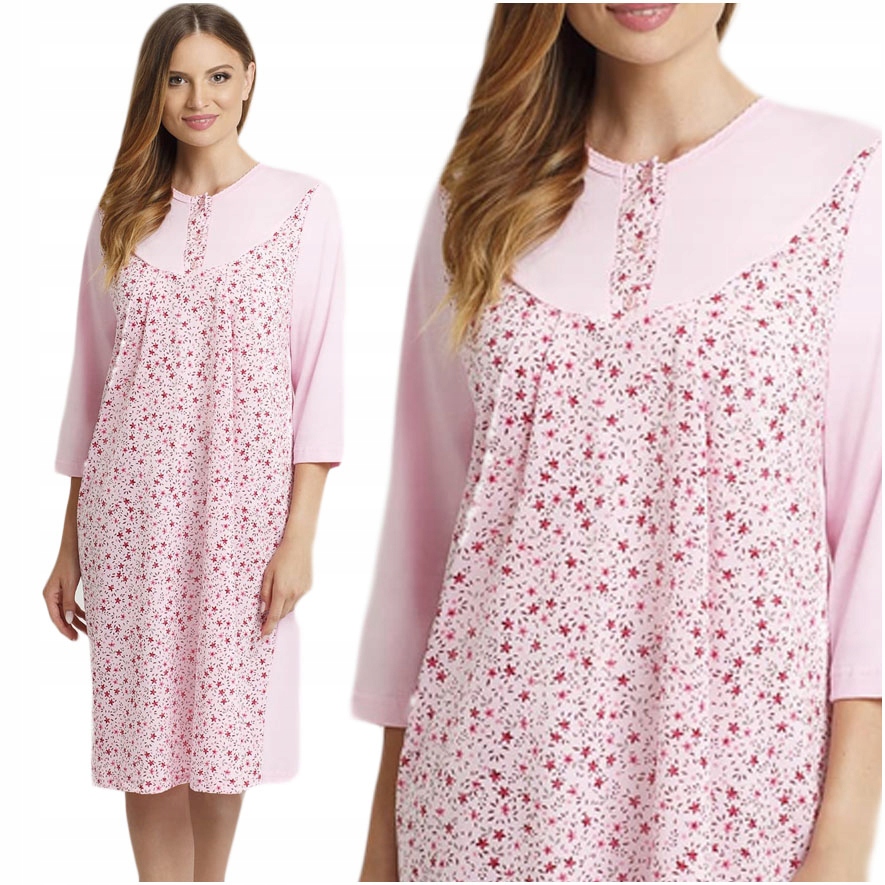 Dámske pyžamo nočná košeľa bavlnený rukáv 3/4 vzory PL Gucio ružová M