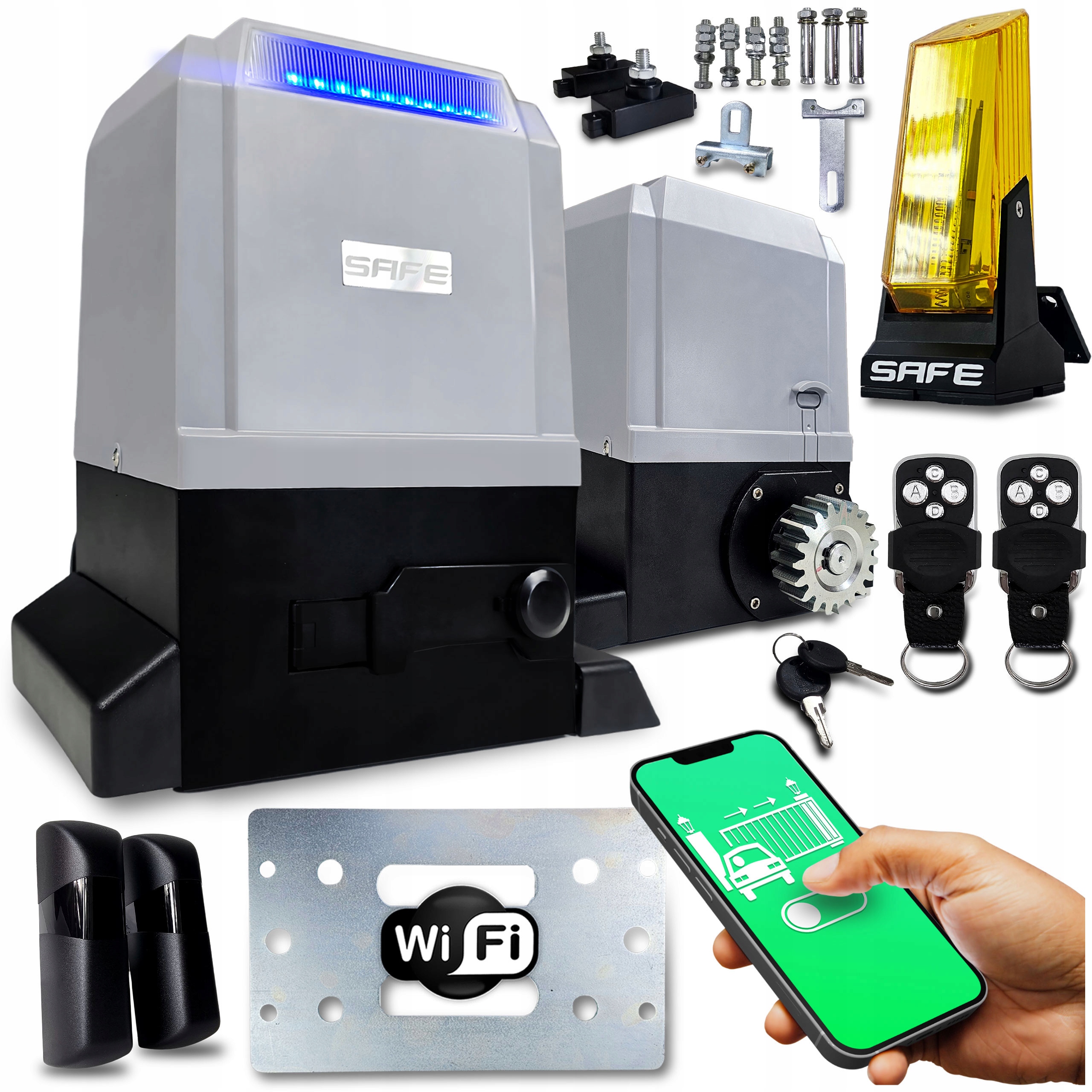 Zestaw Napęd Do Bramy Przesuwnej 800 kg 2 piloty lampa Wifi siłownik Led