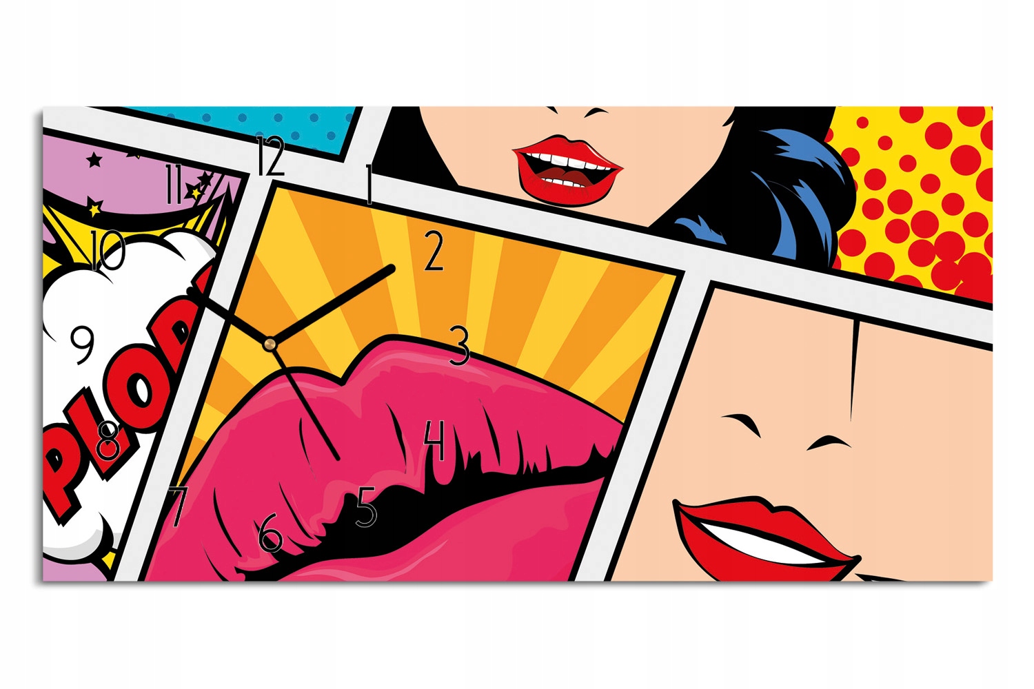 nástěnné hodiny do jídelny 60x30 Koláž styl pop art