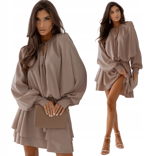 Rozkloszowana Sukienka Mini Mocca