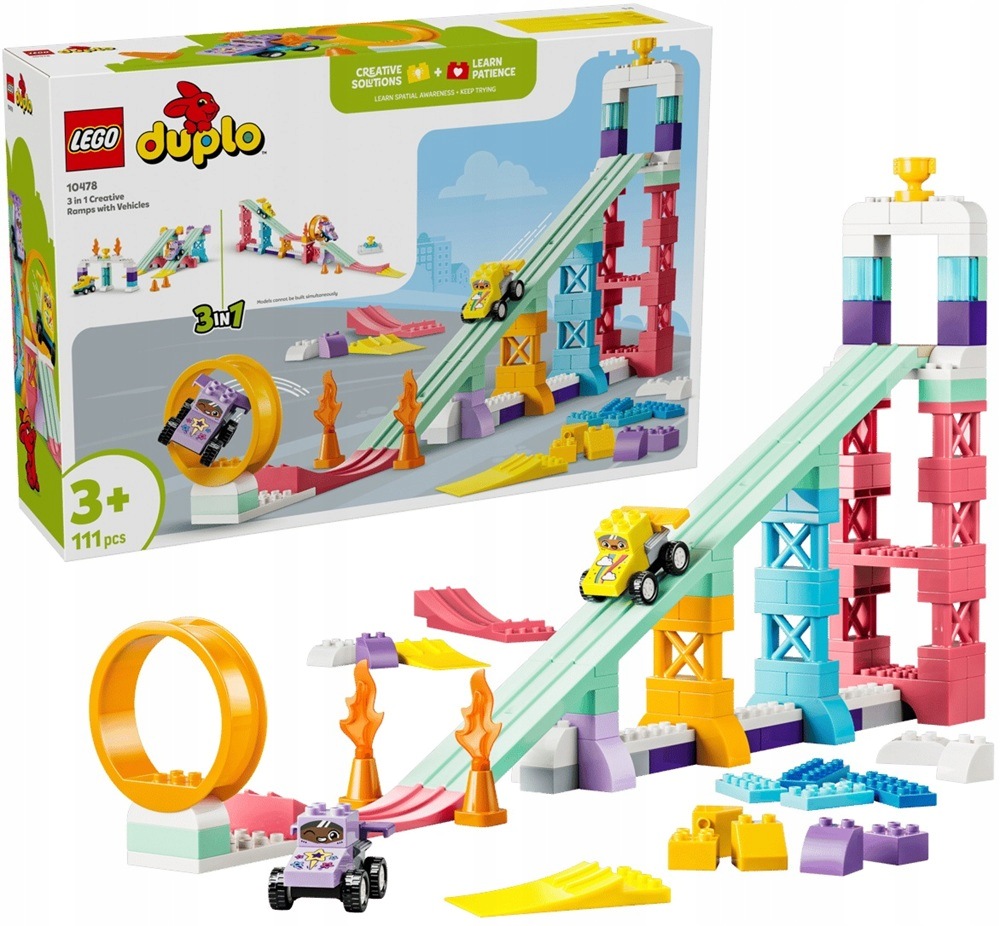 111 dílků stavebnice Lego Duplo Kreativní rampy 3v1 s vozidly 10478