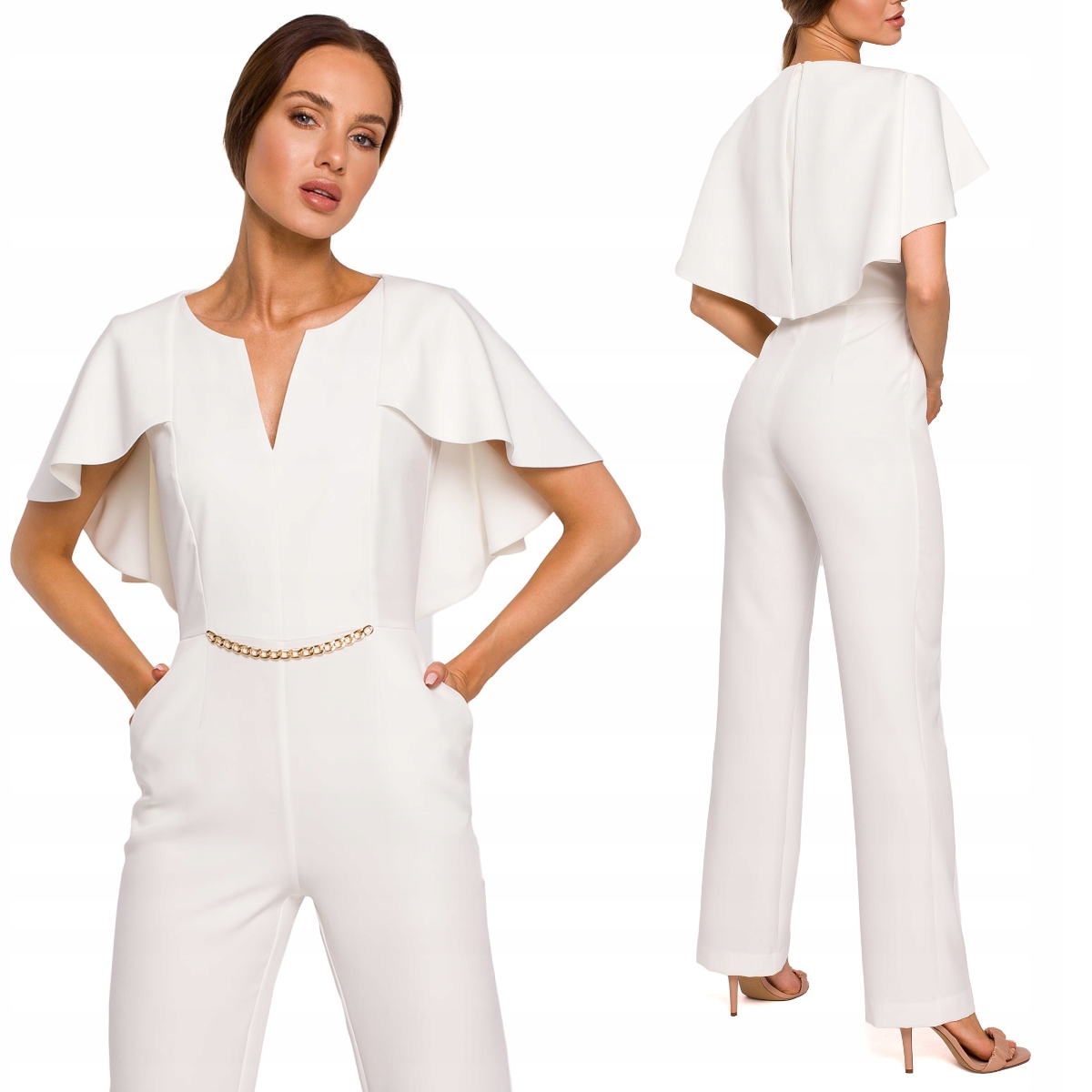 DAMSKI KOMBINEZON KOBIECY ELEGANCKI GŁADKI WYSZCZUPLAJĄCY ECRU 40 L