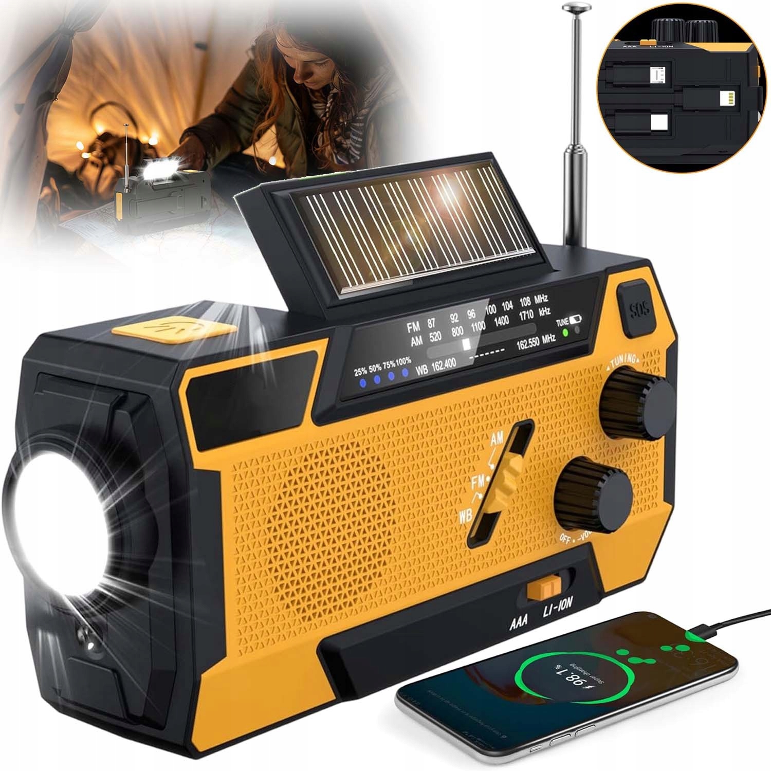 Přenosné Nouzové Rádio Na Kliku Se Solární Powerbankou Svítilna Omáčka 2000MAH