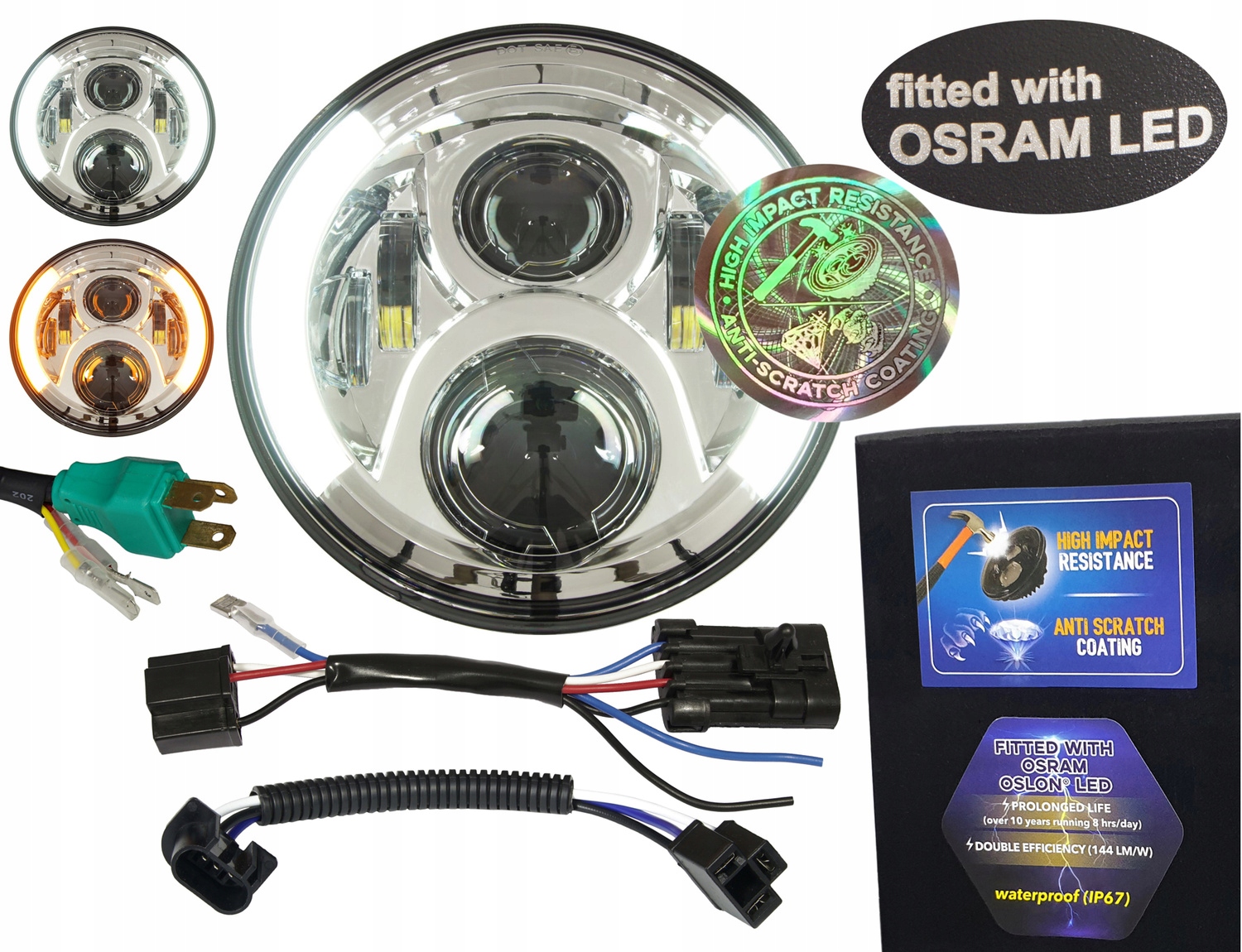 7-palcové svetlo s dennými svetlami Drl, odolné proti poškriabaniu, Led Osram 144 lm/W 17/27W chrómové pre Harley