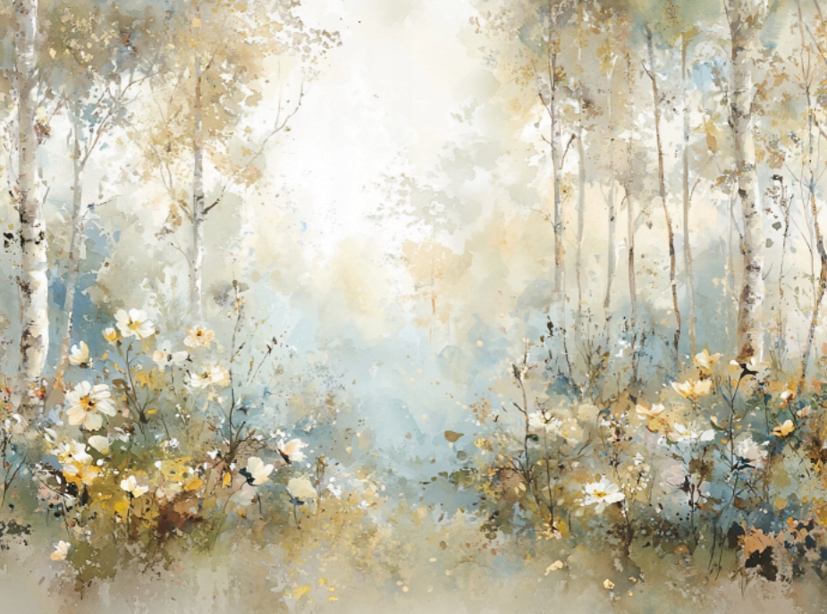 Fototapeta Akvarelový brezový les 350x260 cm vlies 230 g