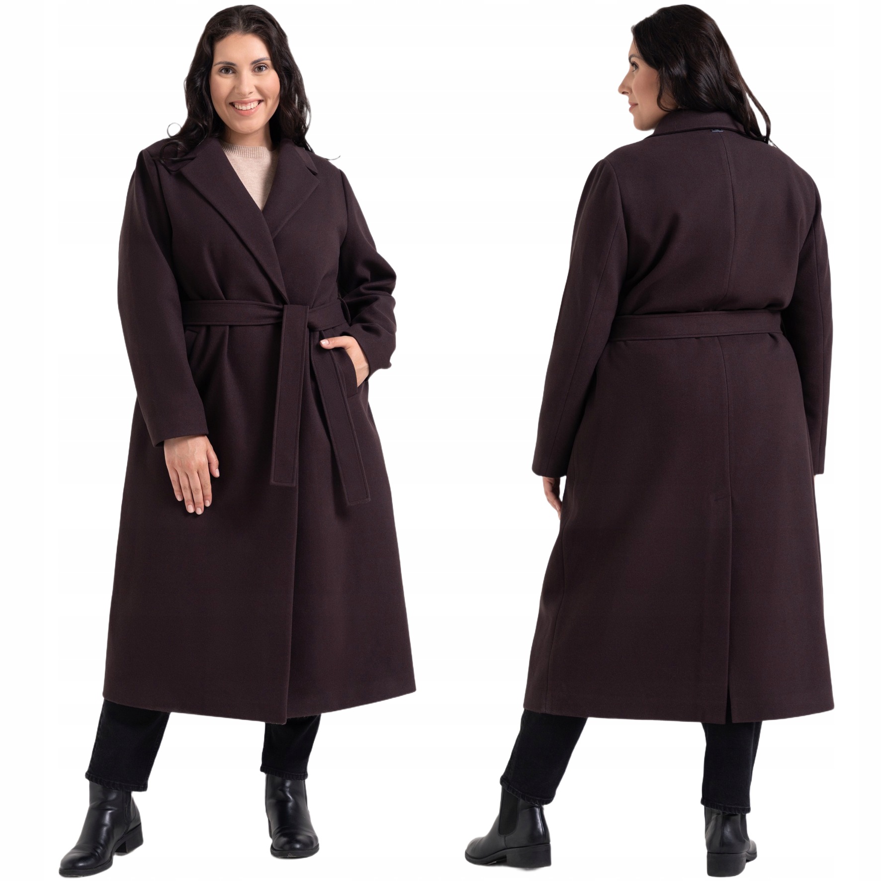 Dámský elegantní klasický zavazovací kabát Moraj Pohodlný Dlouhý Hnědý XL