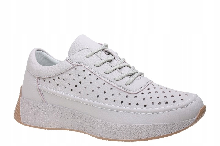 Sneakersy Sportowe Damskie Szare Skóra Naturalna Ażurowe SP013 r 37