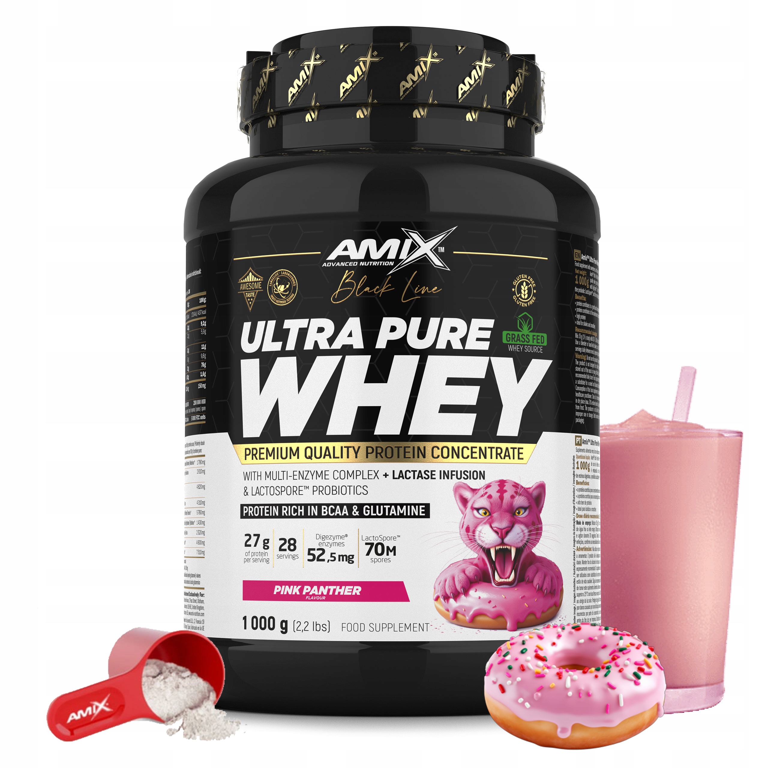 Protein Wpc 1kg syrovátkový Whey enzymy probiotikum Růžová pantera