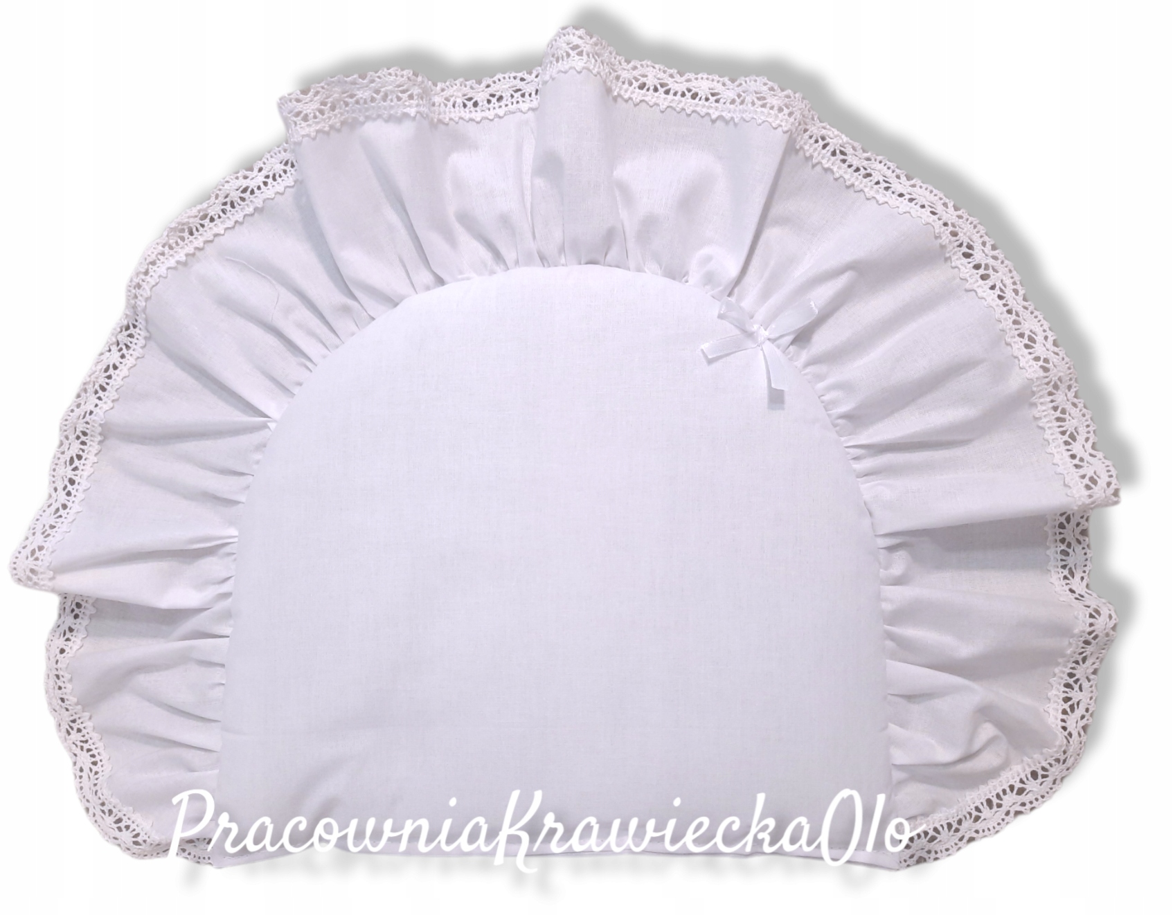 

Poduszka do wózka 2cz okrągła Biała falbanki 30x35