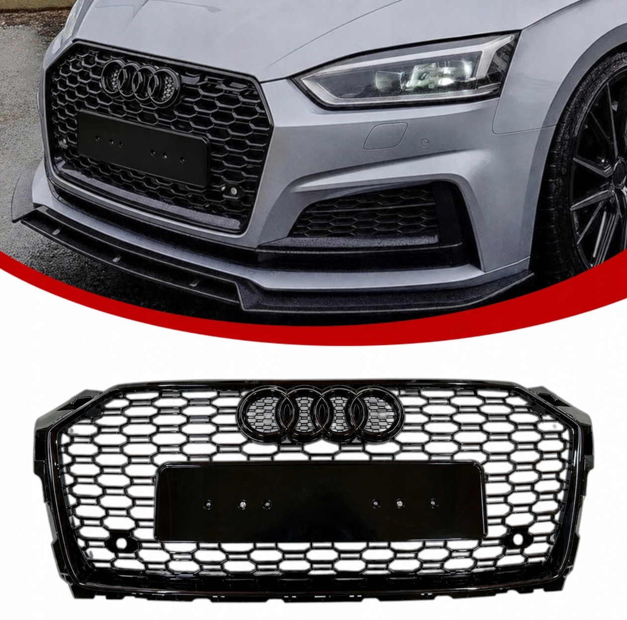 Audi A5 2016-2019 Predný Gril Atrapa Chladiča Včelí Plást Čierny Lesk