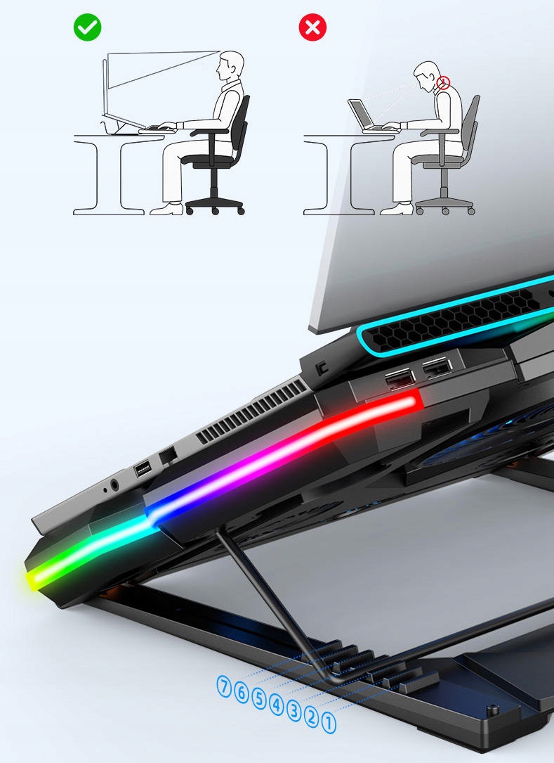 PODSTAWKA PODKŁADKA CHŁODZĄCA POD LAPTOPA PODŚWIETLANA + UCHWYT NA TELEFON Certyfikat CE