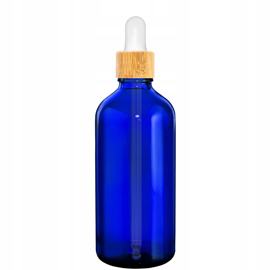 Butelka Szklana 100ML Niebieska Z Pipetą Bambusową Zakraplacz
