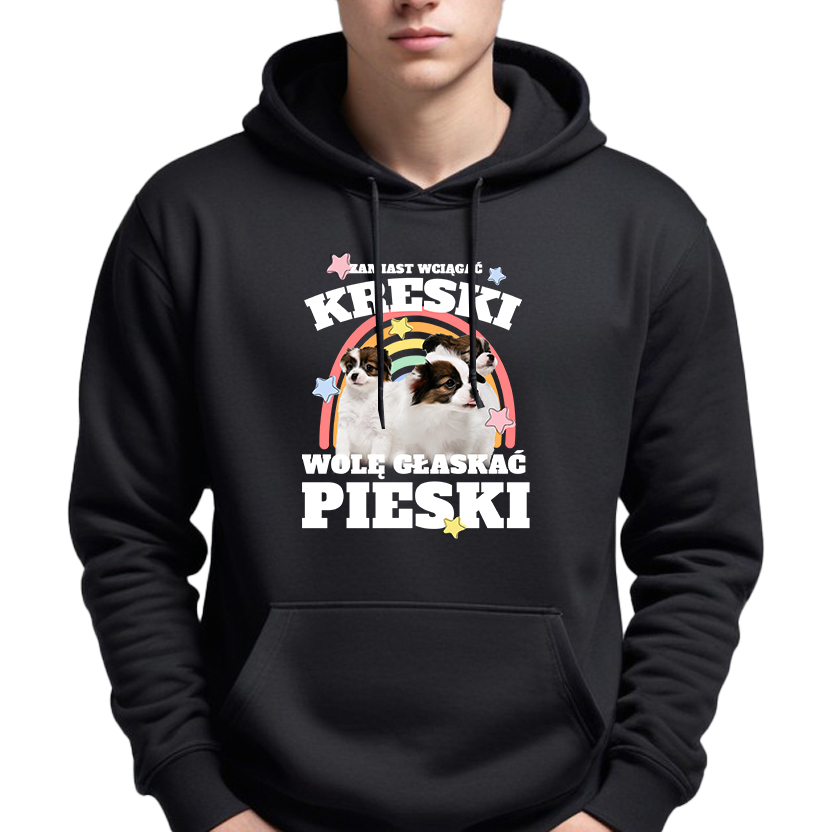 Mikina Černá S Kapucí Veselý Dárek Místo Čárky Preferuji Pejsci XL