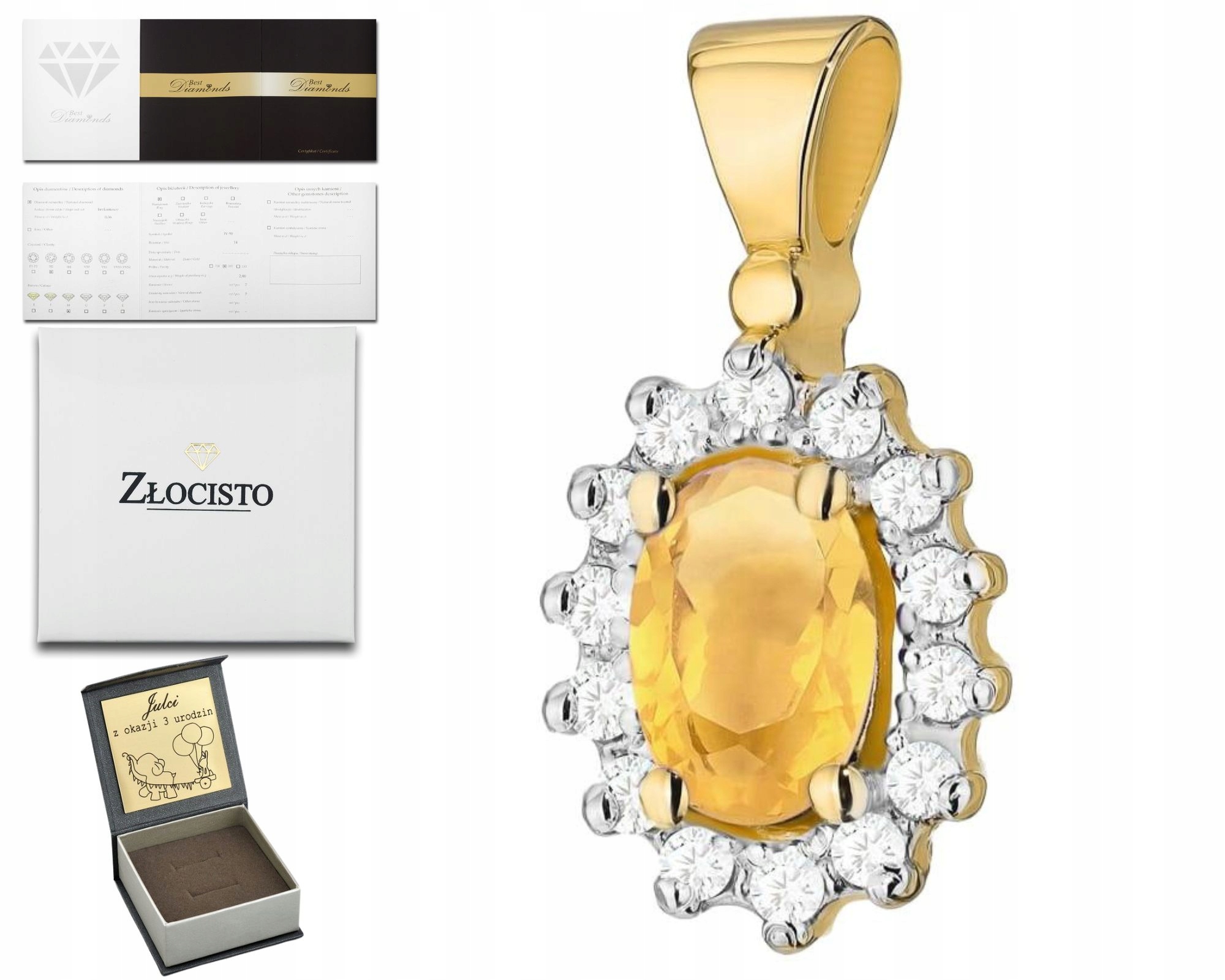 Zlatý Přívěsek S Briliantem A Citronem 585 Dárek