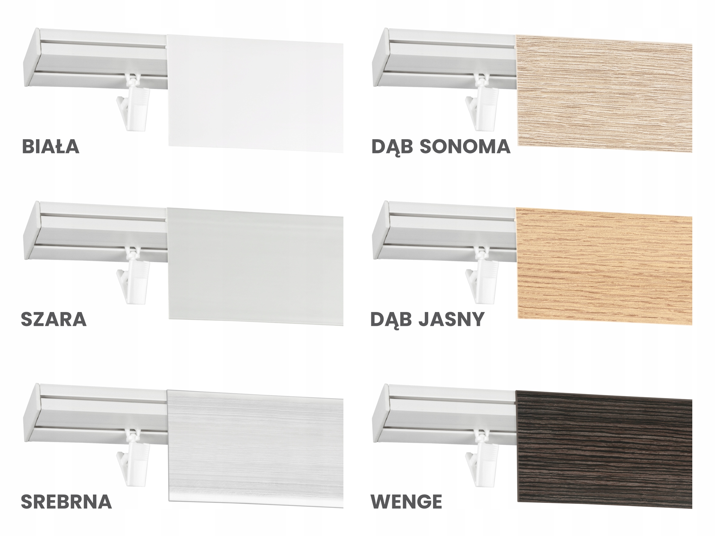 SZYNA SUFITOWA PCV I-torowa z Osłoną Kolor 380cm Długość szyny 380 cm