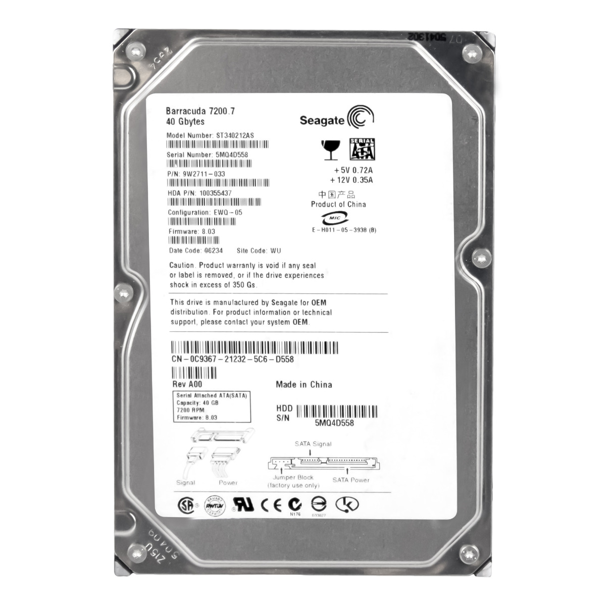 Dell 0C9367 40GB 7.2K 2MB Sata II 3.5'' ST340212AS