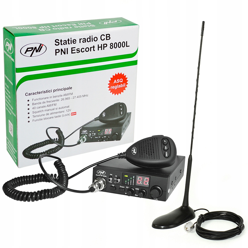 Radio Cb Pni Escort Hp 8000L Asq 12V, 4W antena magnetyczna Extra 45