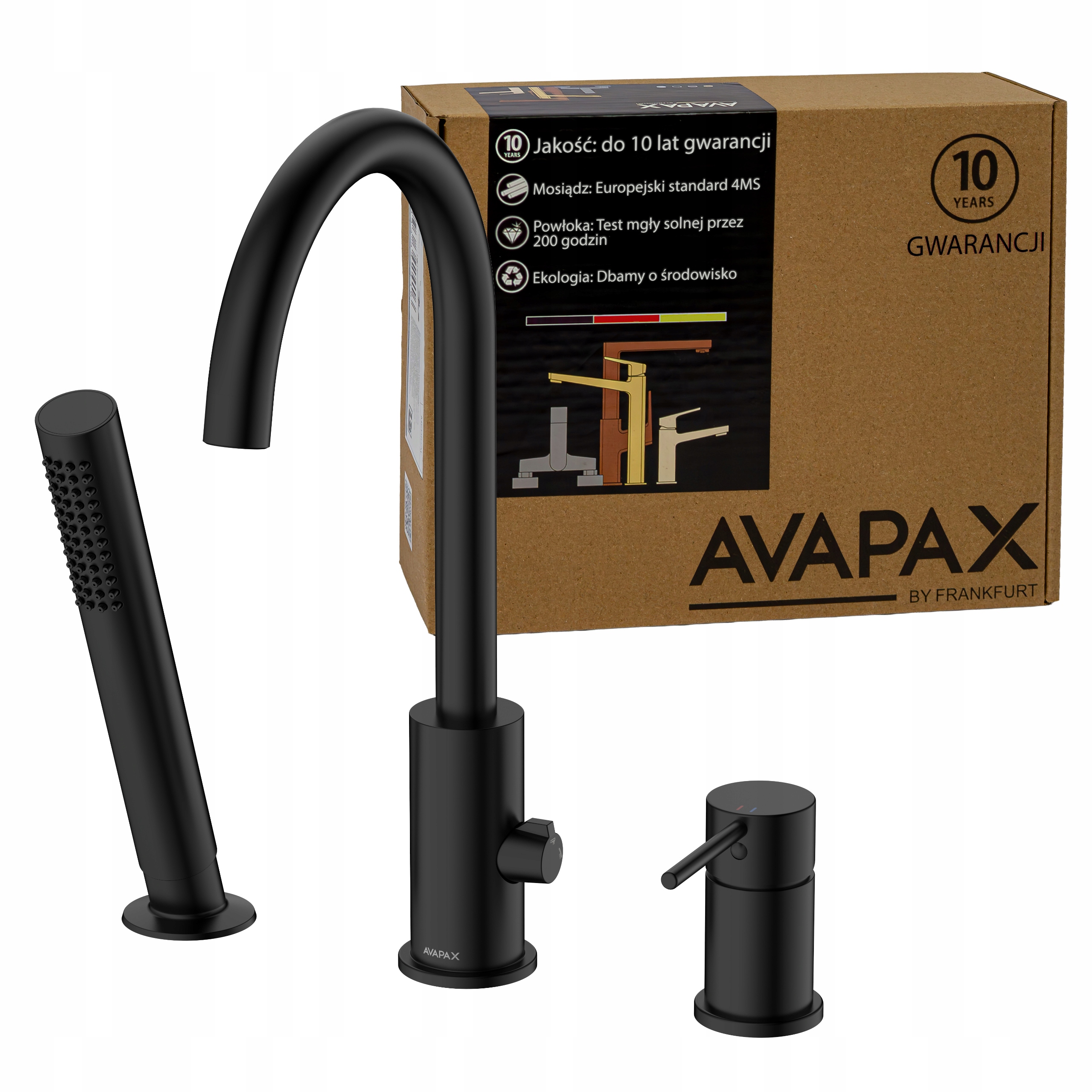 3-otvorová stojanková vaňová batéria so sprchou, čierna, matná Avapax