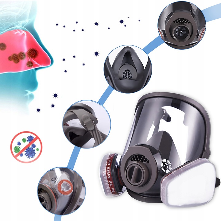 MASKA LAKIERNICZA PEŁNA PA1 PODWÓJNA PRZECIW GAZOWA CHEMICZNA FILTRY 2X Rozmiar uniwersalny