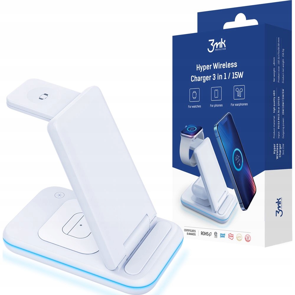 

Ładowarka bezprzewodowa 3w1 3mk do telefonu, 15W