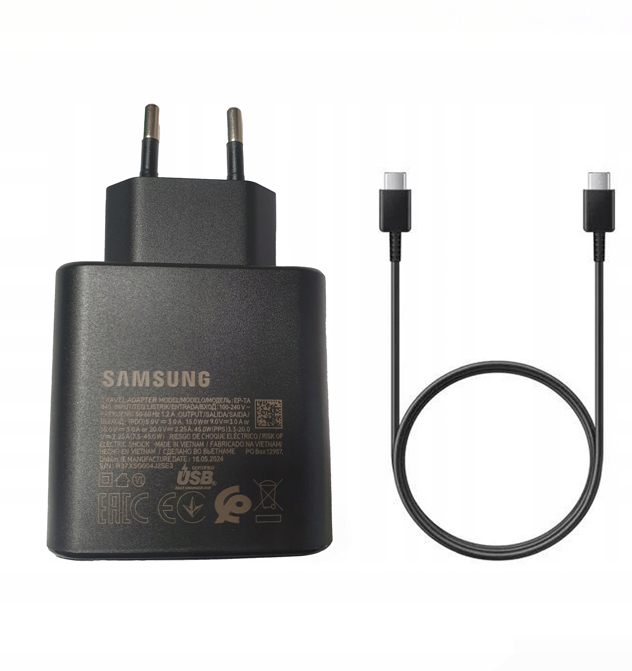 Oryg ładowarka Samsung EP-TA845XBE 45W 3A Usb-c Kabel Usb-c Usb-c 40W black