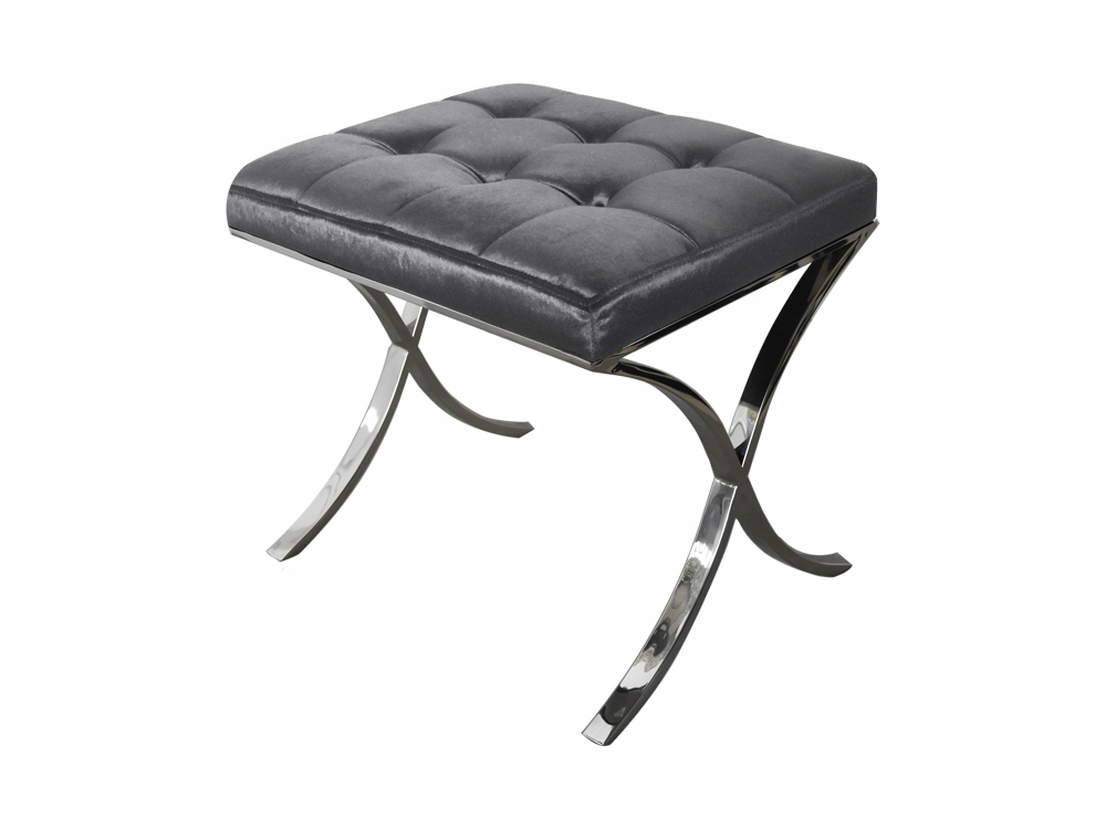 Welurowy pikowany srebrny taboret 54x46x50 LW618 Typ tapicerowana