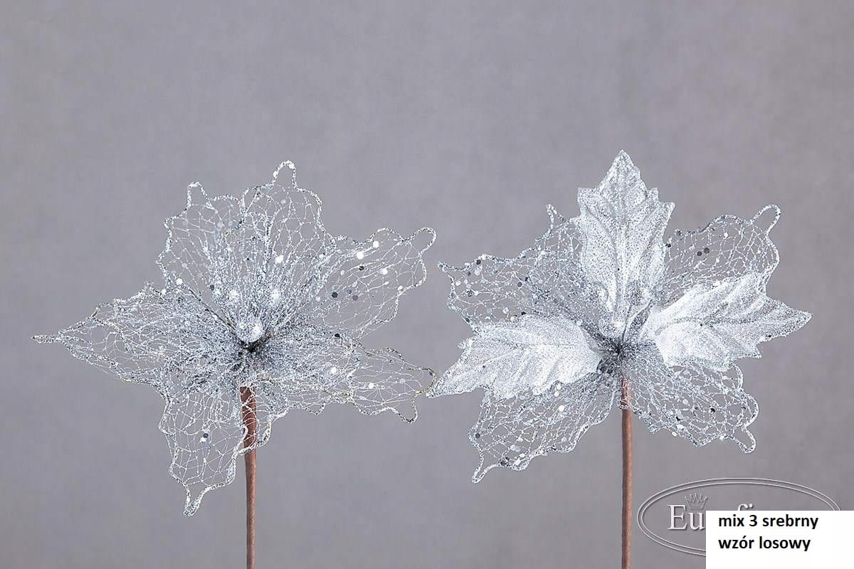 

Kwiat ozdoba choinkowa Eurofirany Mix 3 srebrny