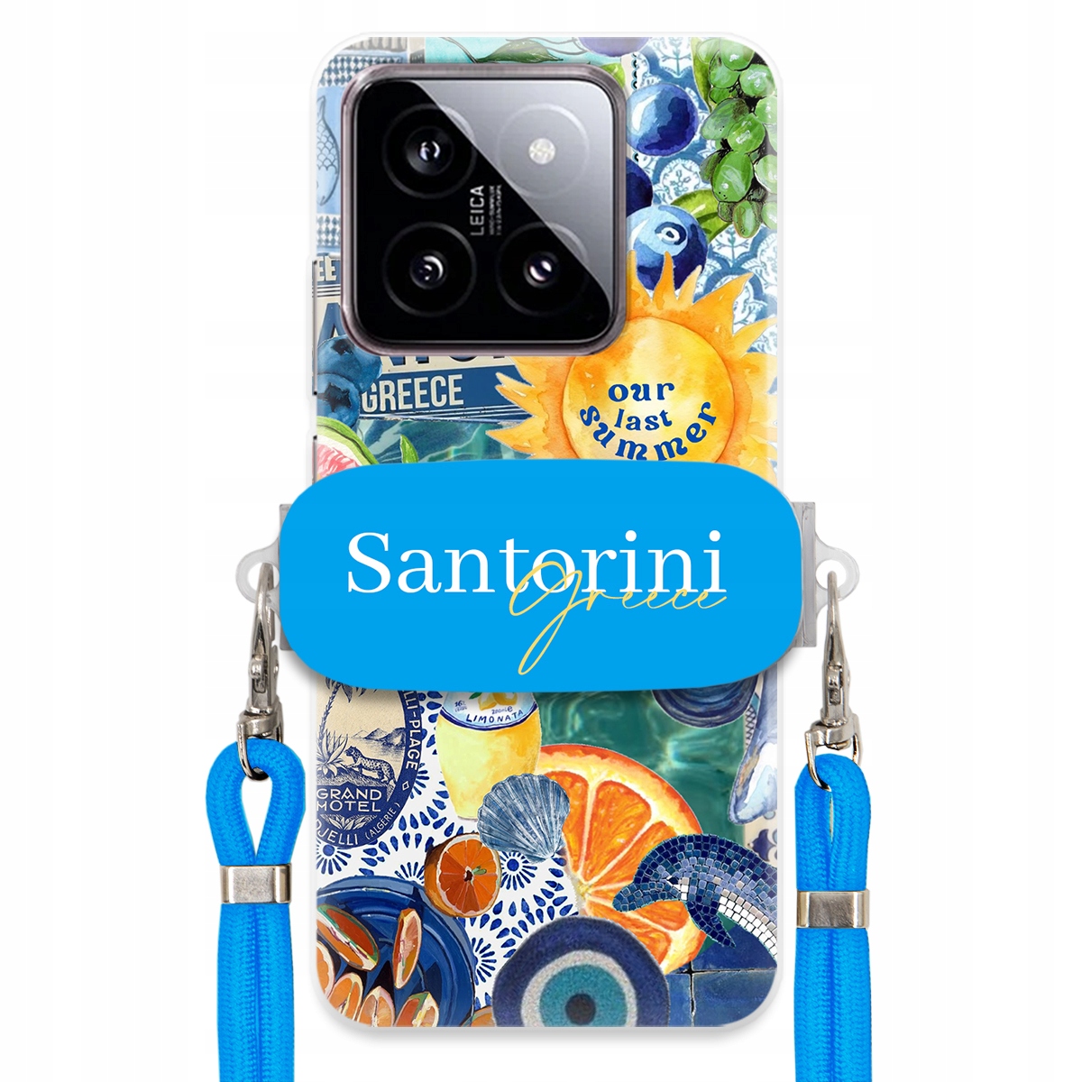Puzdro pre Xiaomi 14 Modré Crossbody vodítko držiak Santorini Sea Vibes