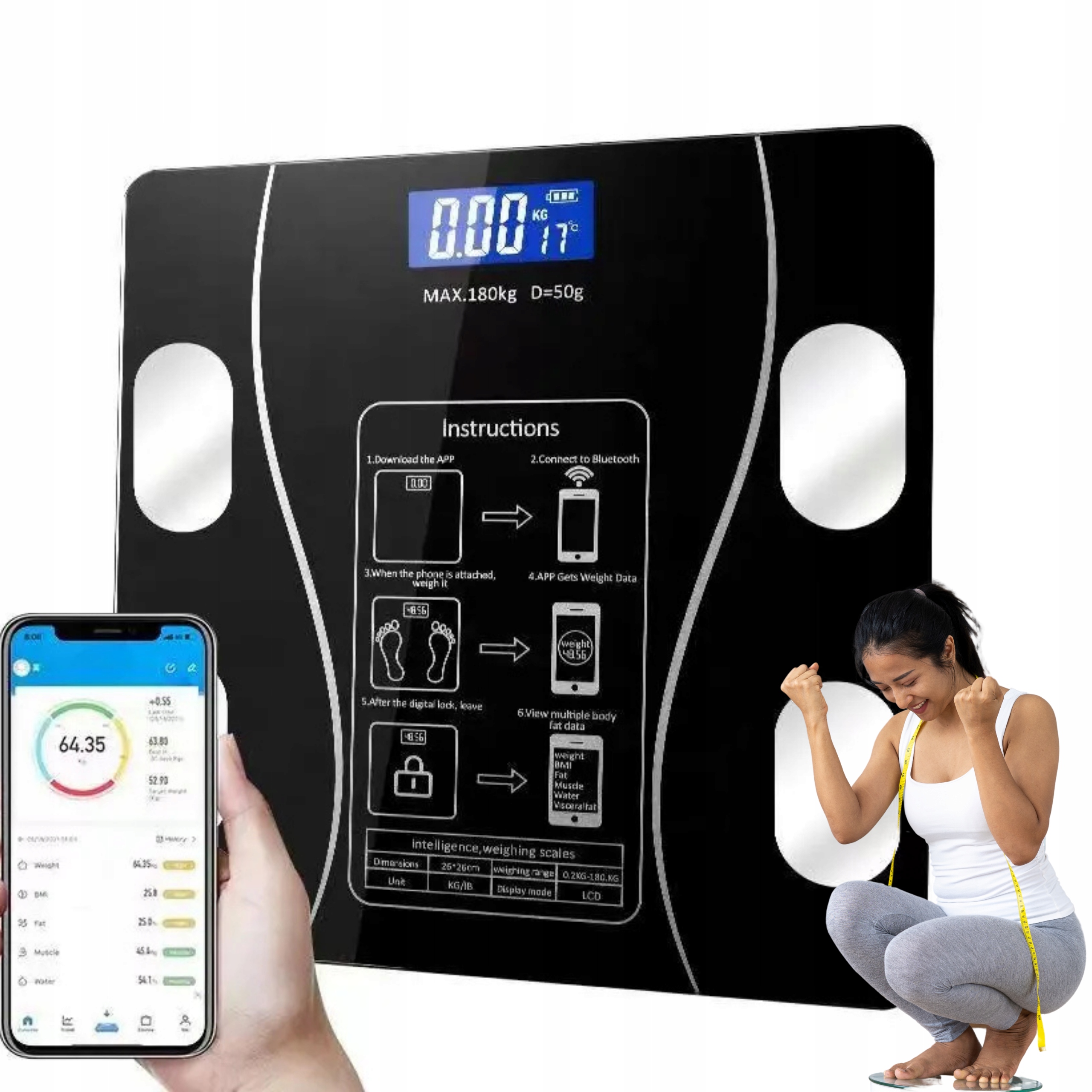 Waga łazienkowa Ruhhy Waga Smart Analityczna Android Ios