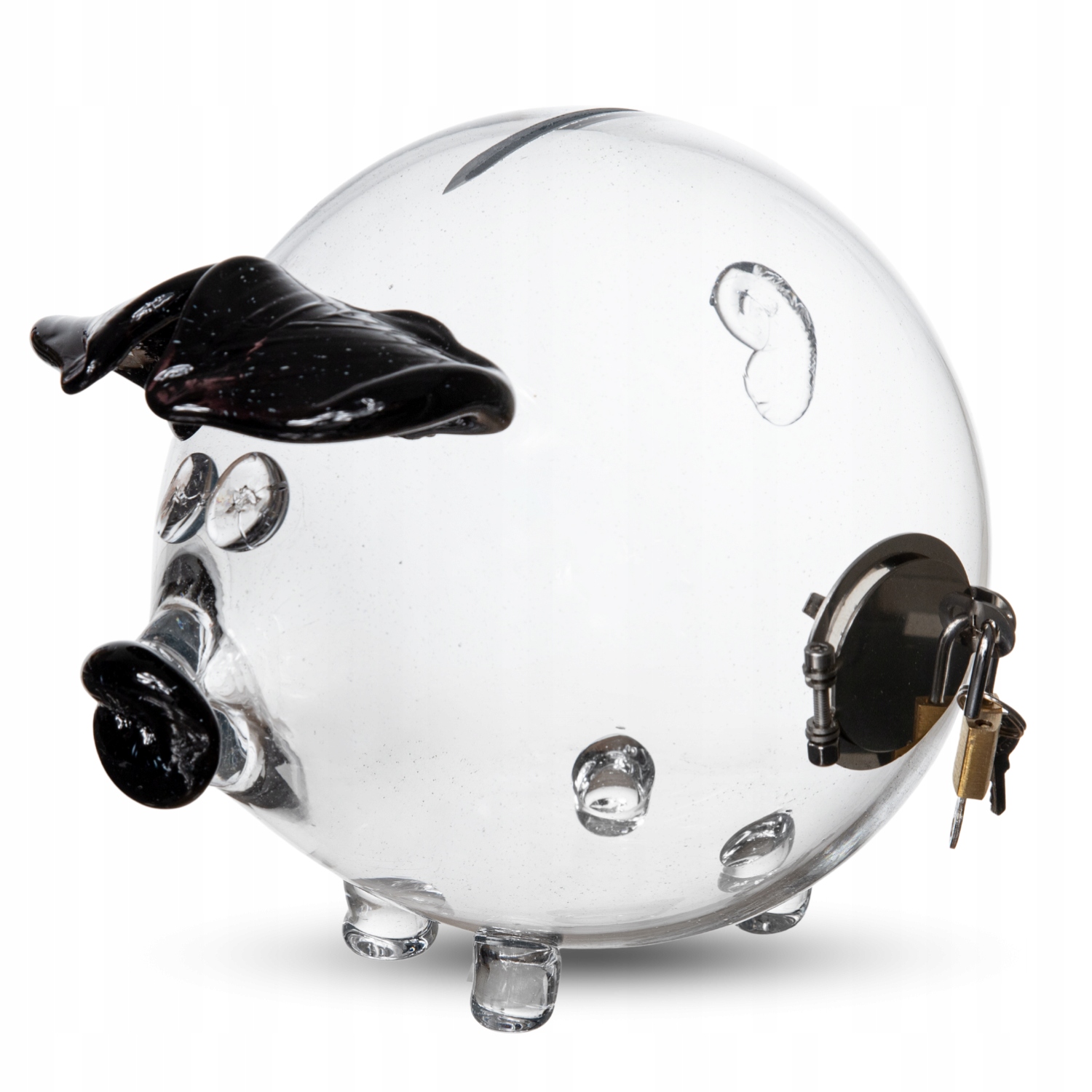 Pokladnička prasátko černé uši s visacím zámkem uši dárek trezor velké bankovky