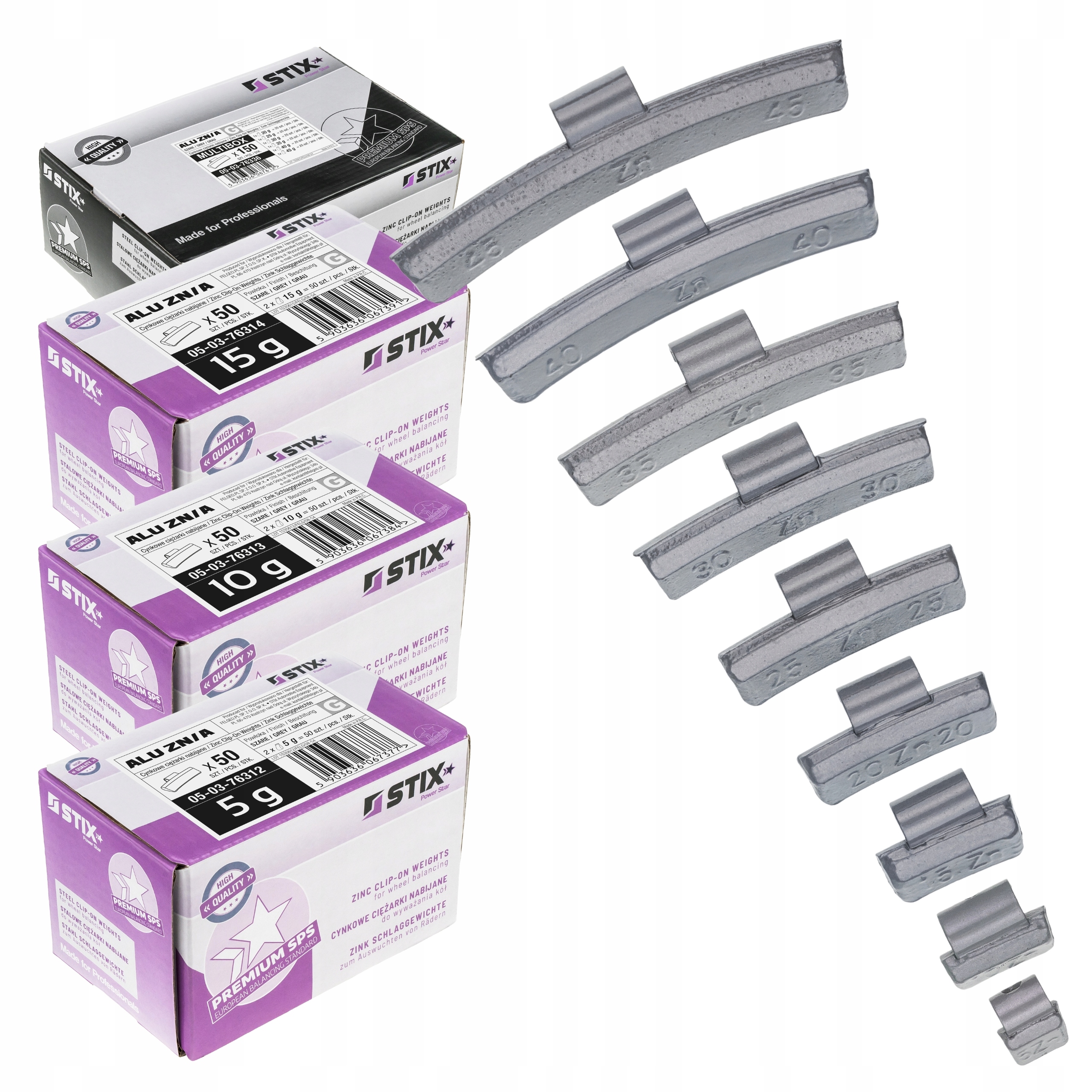 Sada Zinkových Nabíjacích Závaží Pre Hliníkové Disky Stix 5-45 g 300 ks