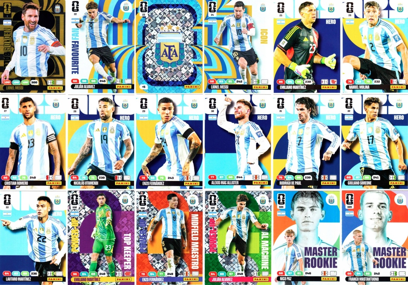 Panini Fifa World Cup 2026 Komplet 18 kart Zestaw Argentyna Messi Alvarez
