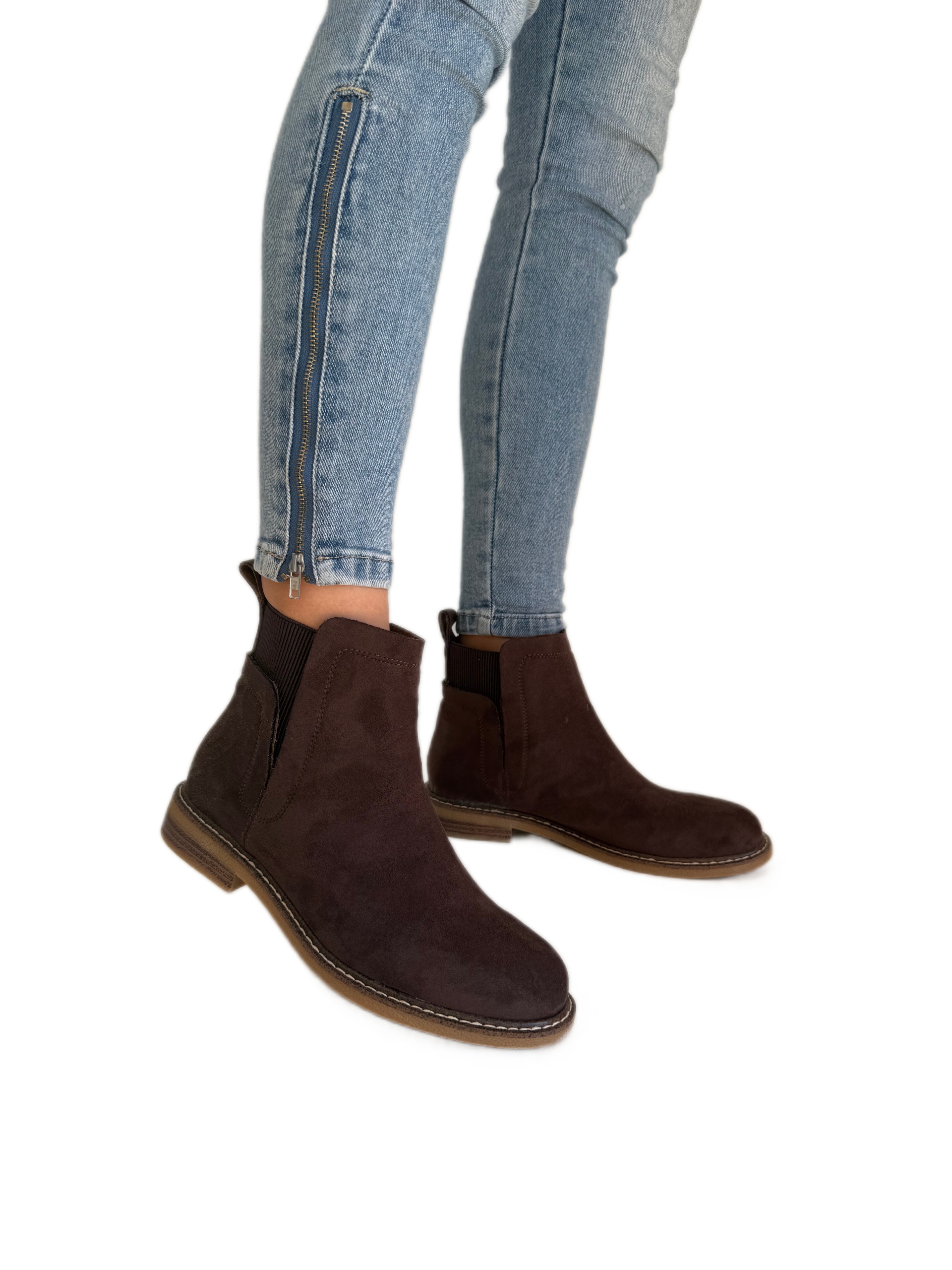 Čokoládově hnědé dámské kotníkové Kotníkové Boty , gumička, eko-semiš, kožená stélka vel. 36