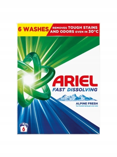 6 x Ariel Prášek na praní Mountain Spring funguje v nízkých 330 g