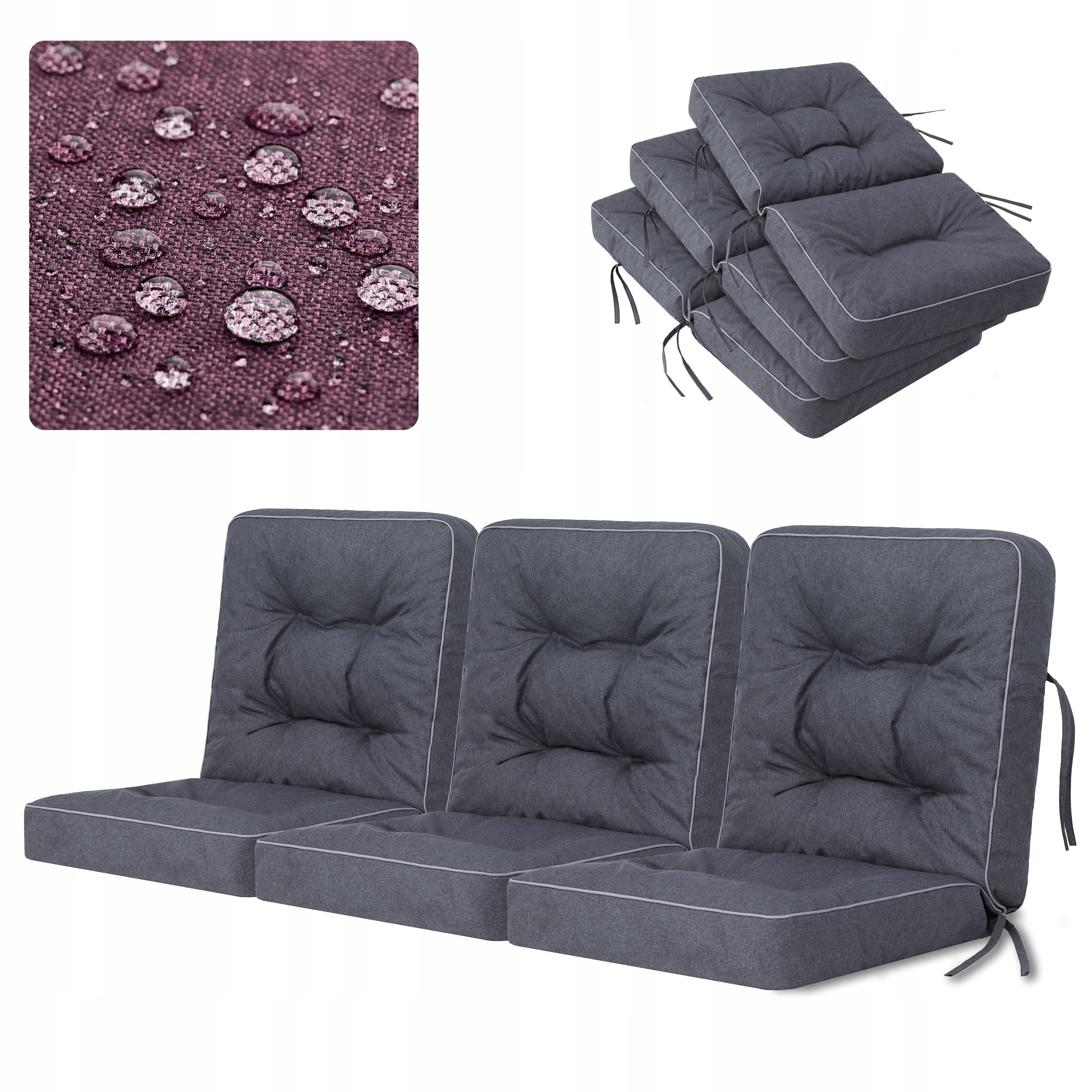 Vankúše na hojdačku, záhradnú lavičku, sada 3 vodotesných vankúšov 150 cm