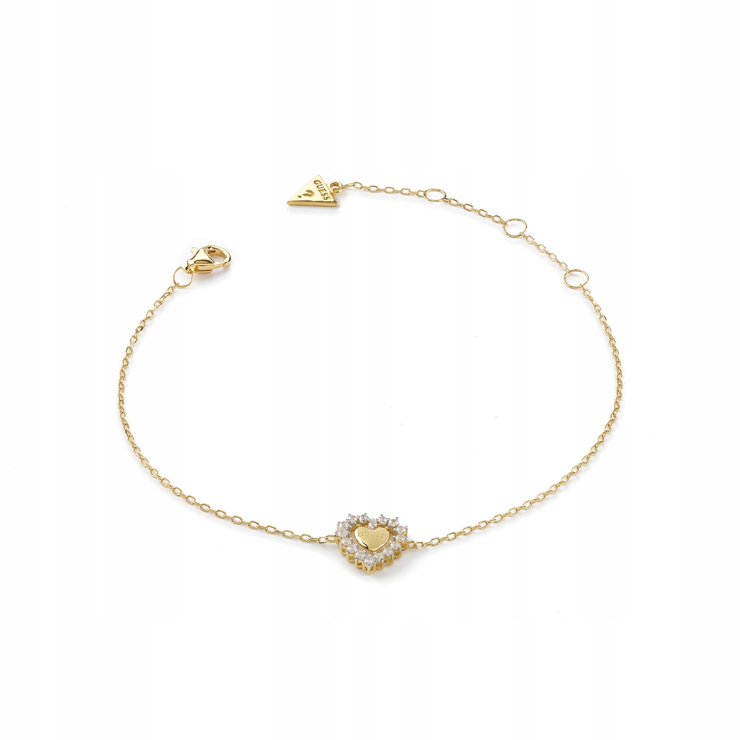 Stříbrný pozlacený náramek Guess Srdce s logem zirkonů, nastavitelný S