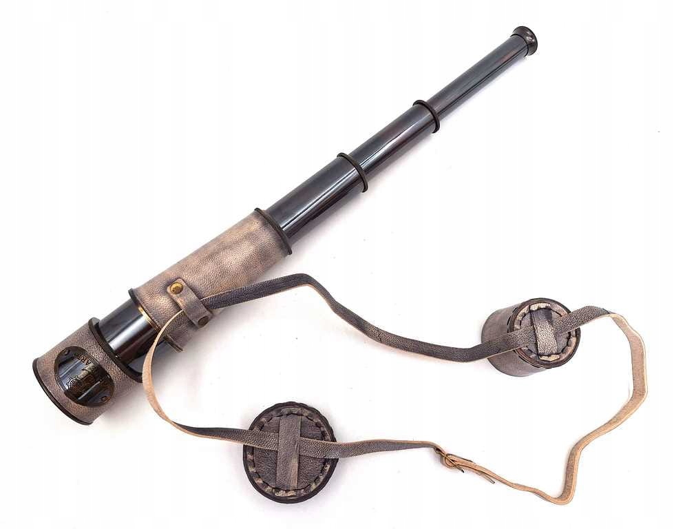 Mosadzný kožený ďalekohľad s remienkom Retro Stara Replika skladacia