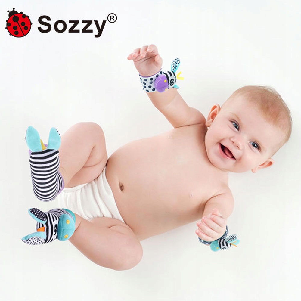 4x SKARPETKI 3D OPASKI NA RĄCZKI GRZECHOTKI SOZZY ZABAWKA SENSORYCZNA Kolor wielokolorowy