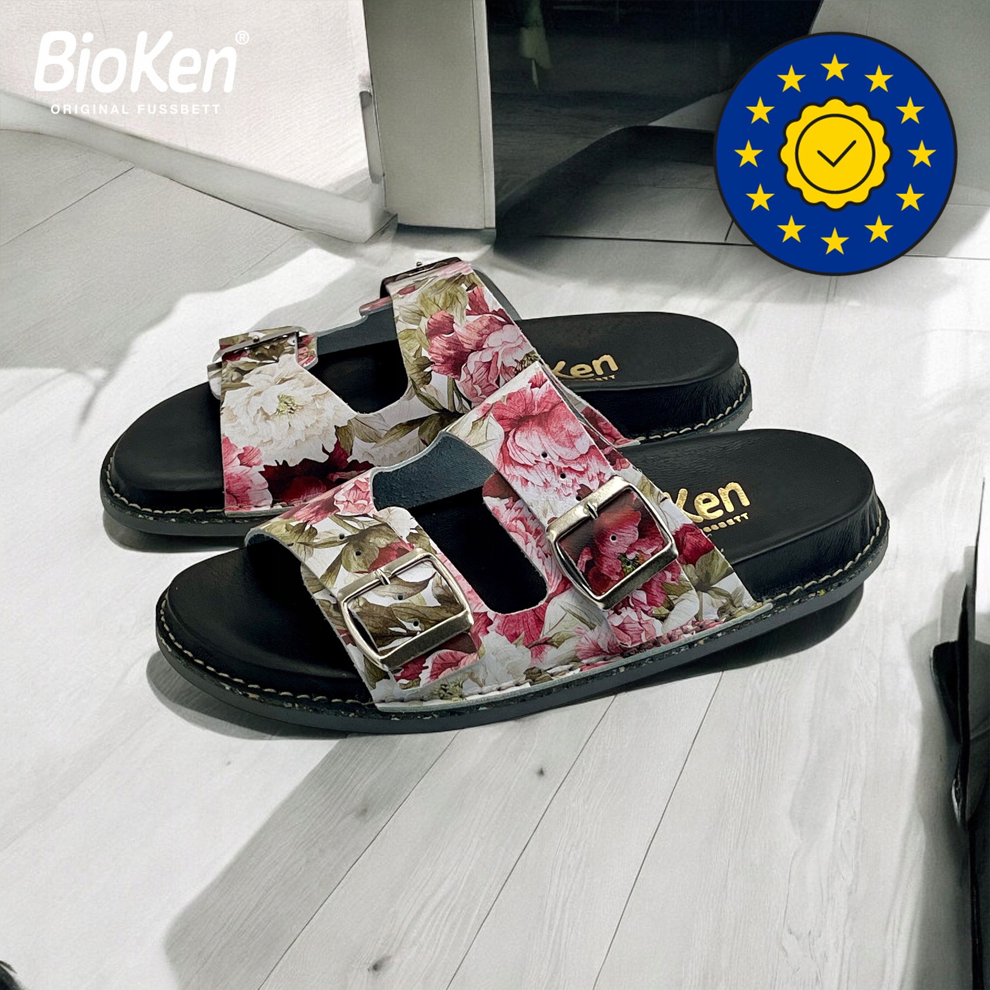 Klapki damskie eleganckie skórzane BioKen ORIGINAL FUSSBETT skóra naturalna Długość wkładki 22 cm