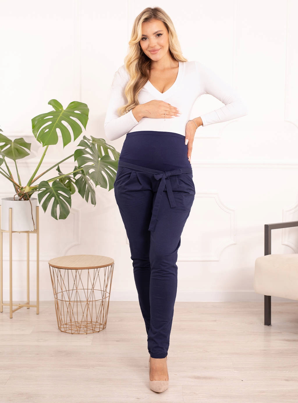 SPODNIE CIĄŻOWE DRESOWE Z PANELEM KOKARDKA XXL Rozmiar XXL