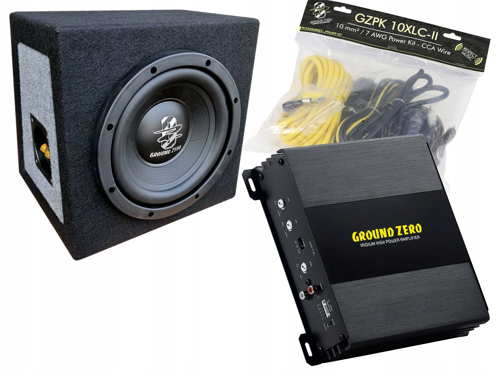 Ground Zero Gziw 200-C subwoofer, zosilňovač káblov