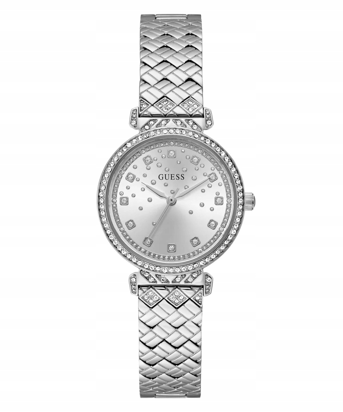 Guess Enchantment dámské stříbrné hodinky s krystaly GW0763L1