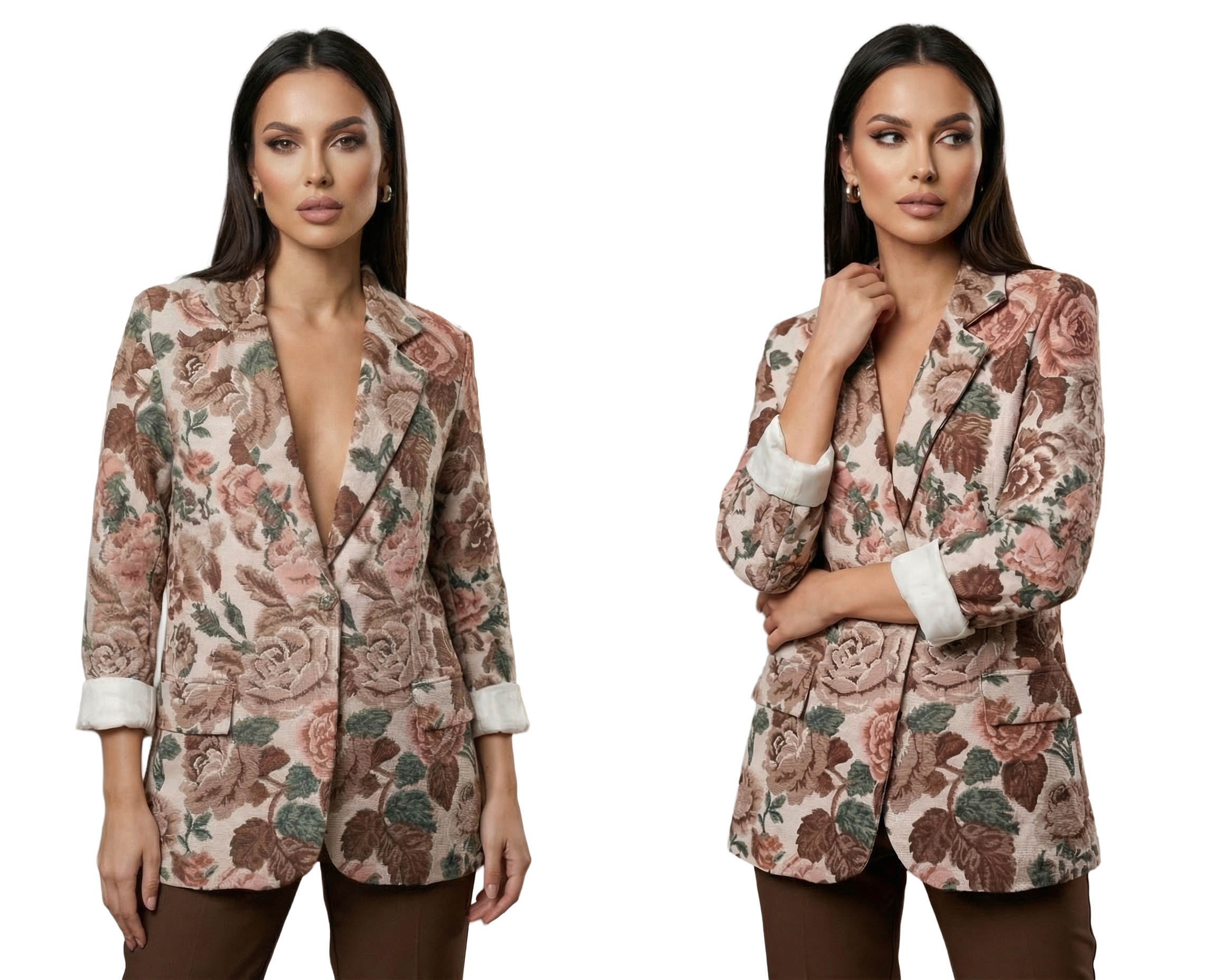 Sako Elegantní Casual Stylové Volné S Květinami Uni