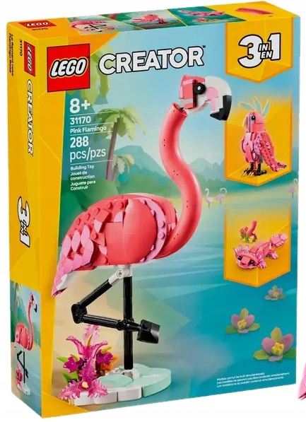 Divoká zvířata: růžový plameňák 288 dílků stavebnice Lego Creator 31170