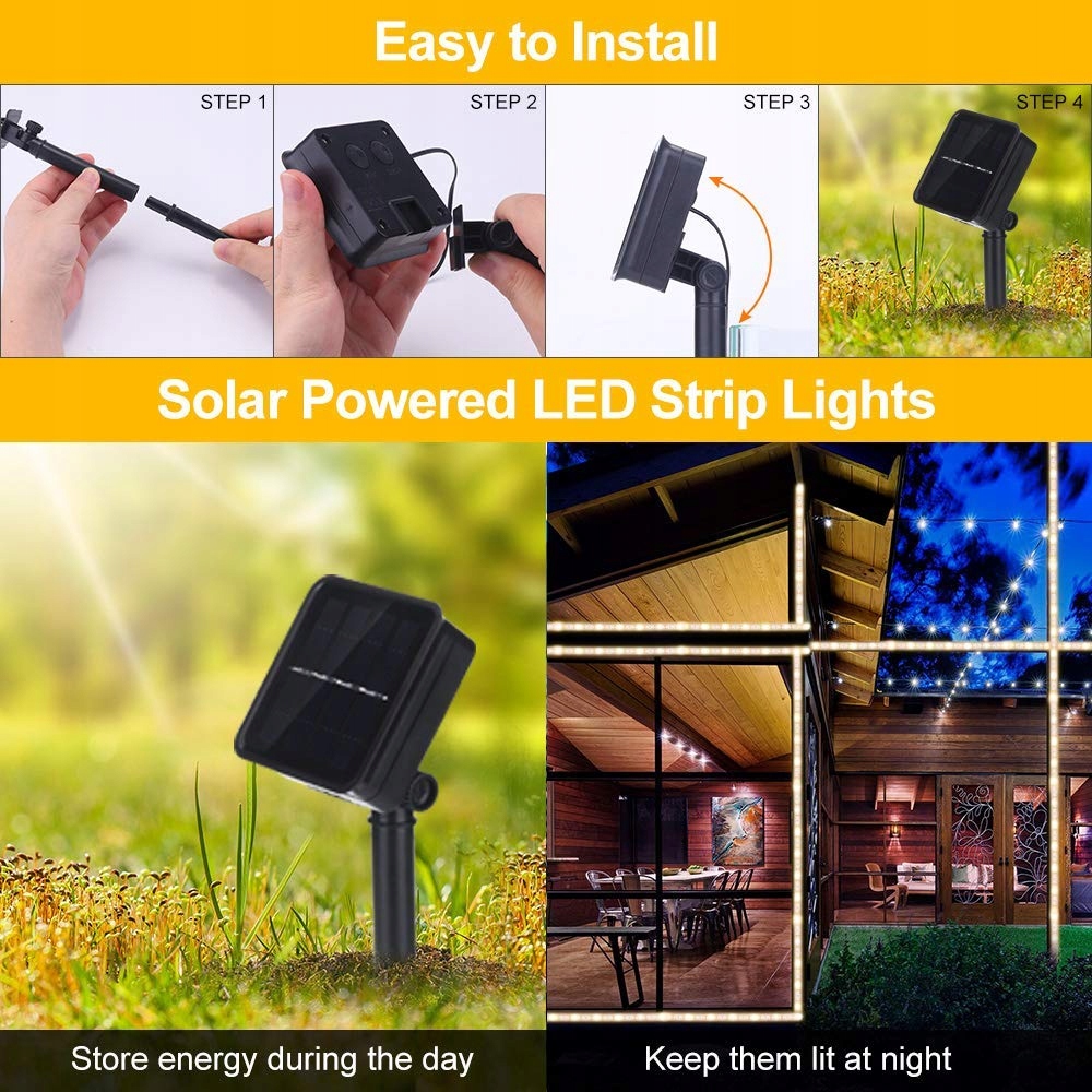 AOZBZ Solarny Pasek LED 3m 90 LED IP65 Wodoodporny Do Ogrodu i Imprez — miniatura 3