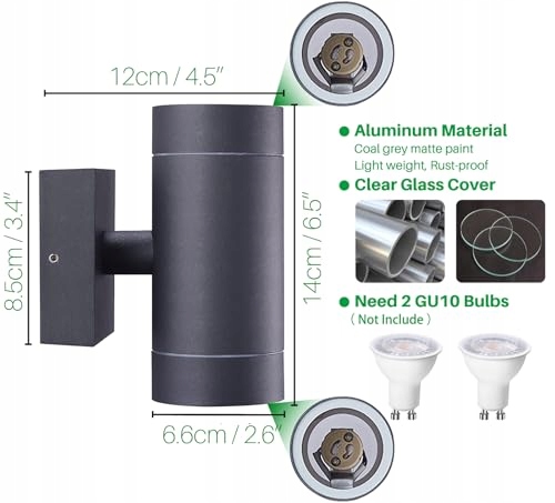Kinkiety Zewnętrzne Aluminiowe Wodoodporne Antracyt GU10 IP65 EBION — miniatura 2