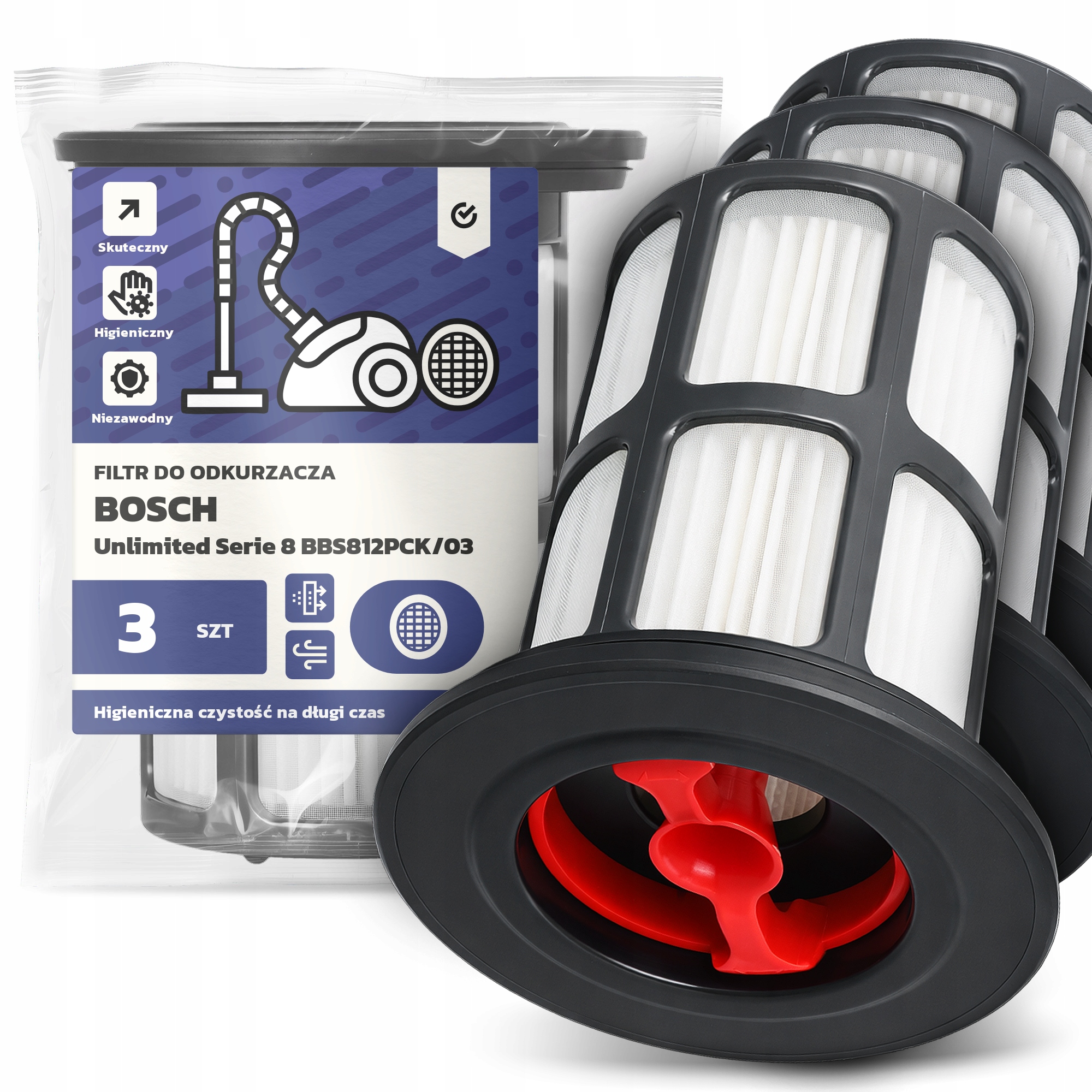 3x Filtr Pro Vysavač Bosch Unlimited Serie 8 BBS812PCK/03 Hepa Filtr Em-w