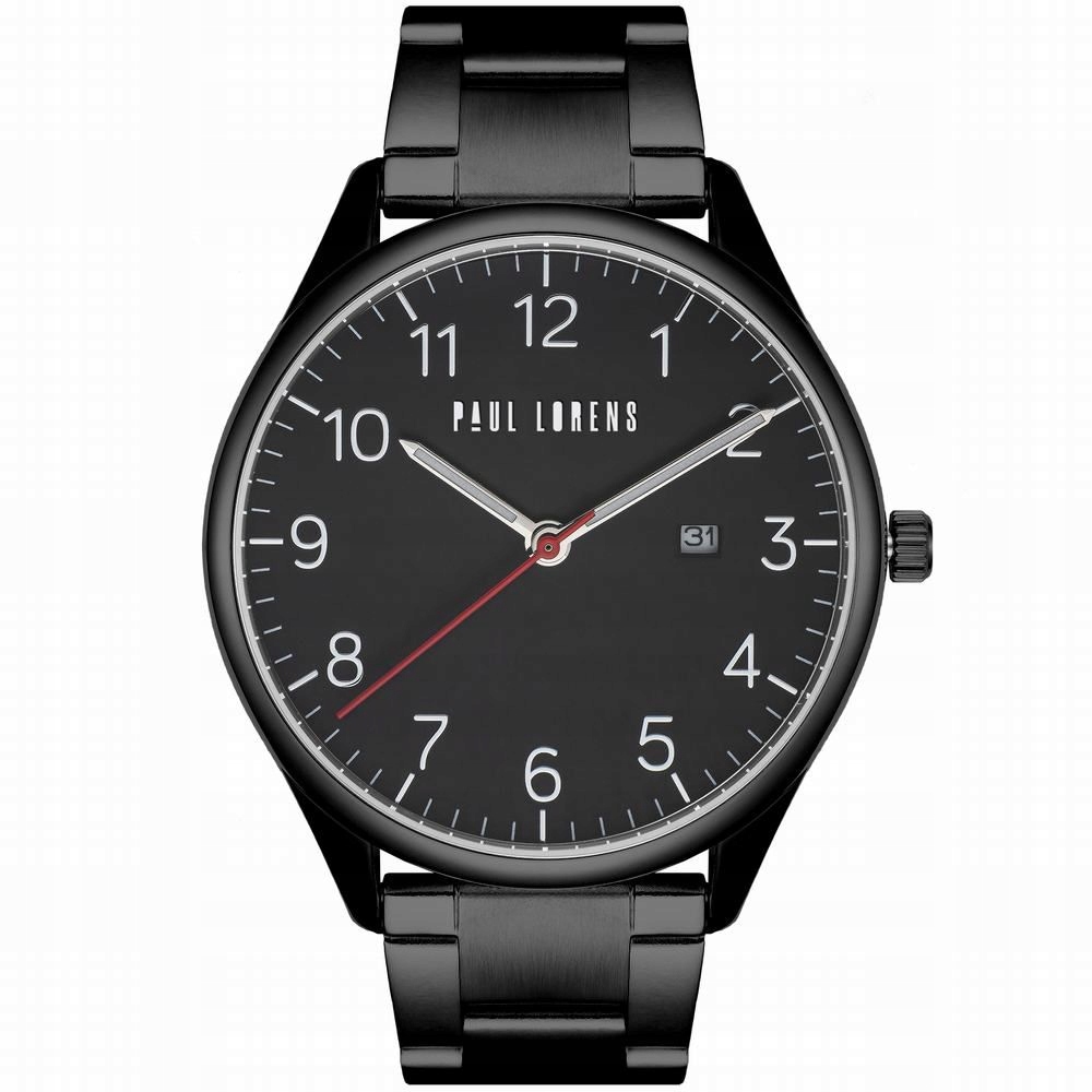 Pánské hodinky Paul Lorens quartzový ciferník černý náramek černý 44 mm