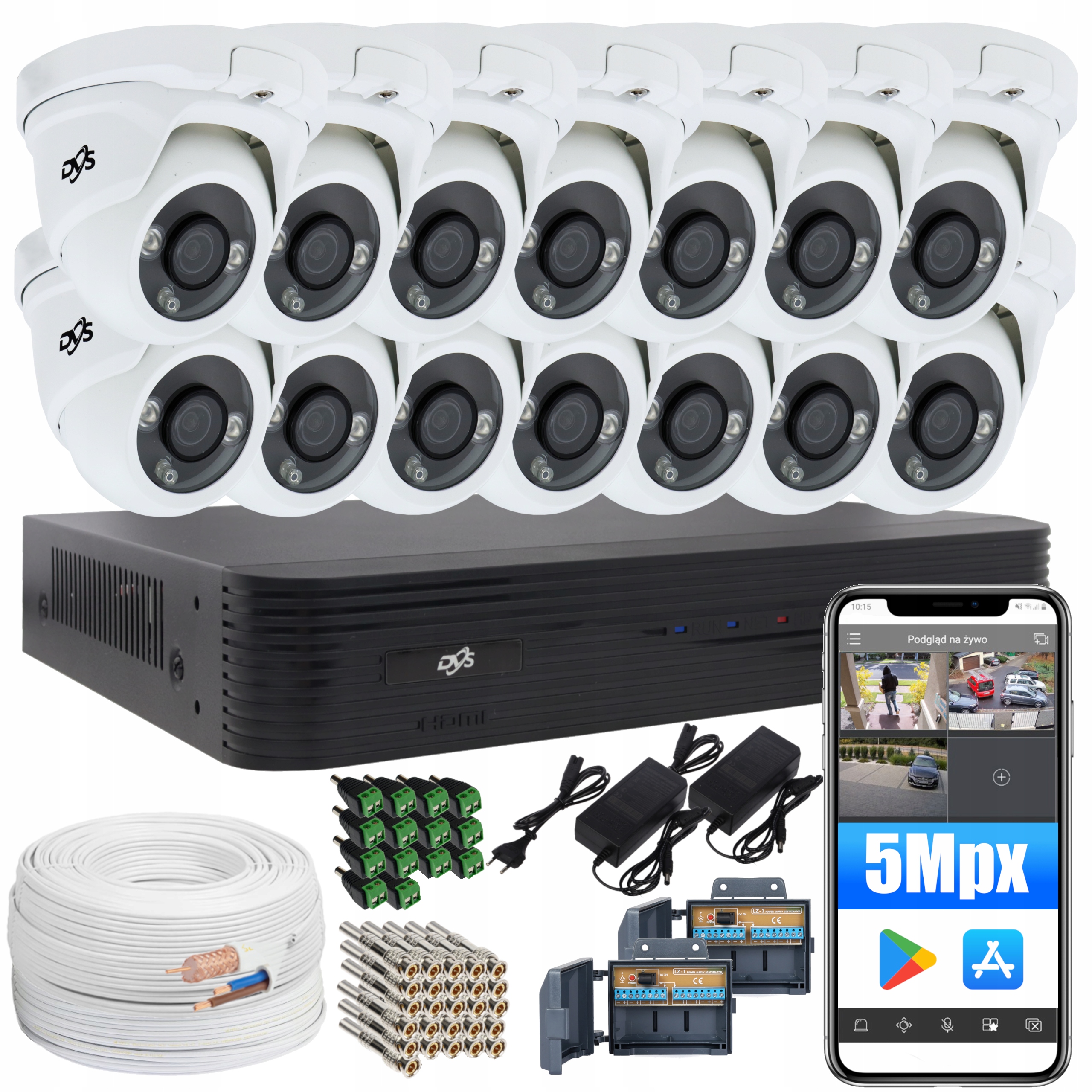 ZESTAW 14 ZEWNĘTRZNYCH KAMER MONITORING DOMU ANALOG 5MPx DVS BIURO SKLEP